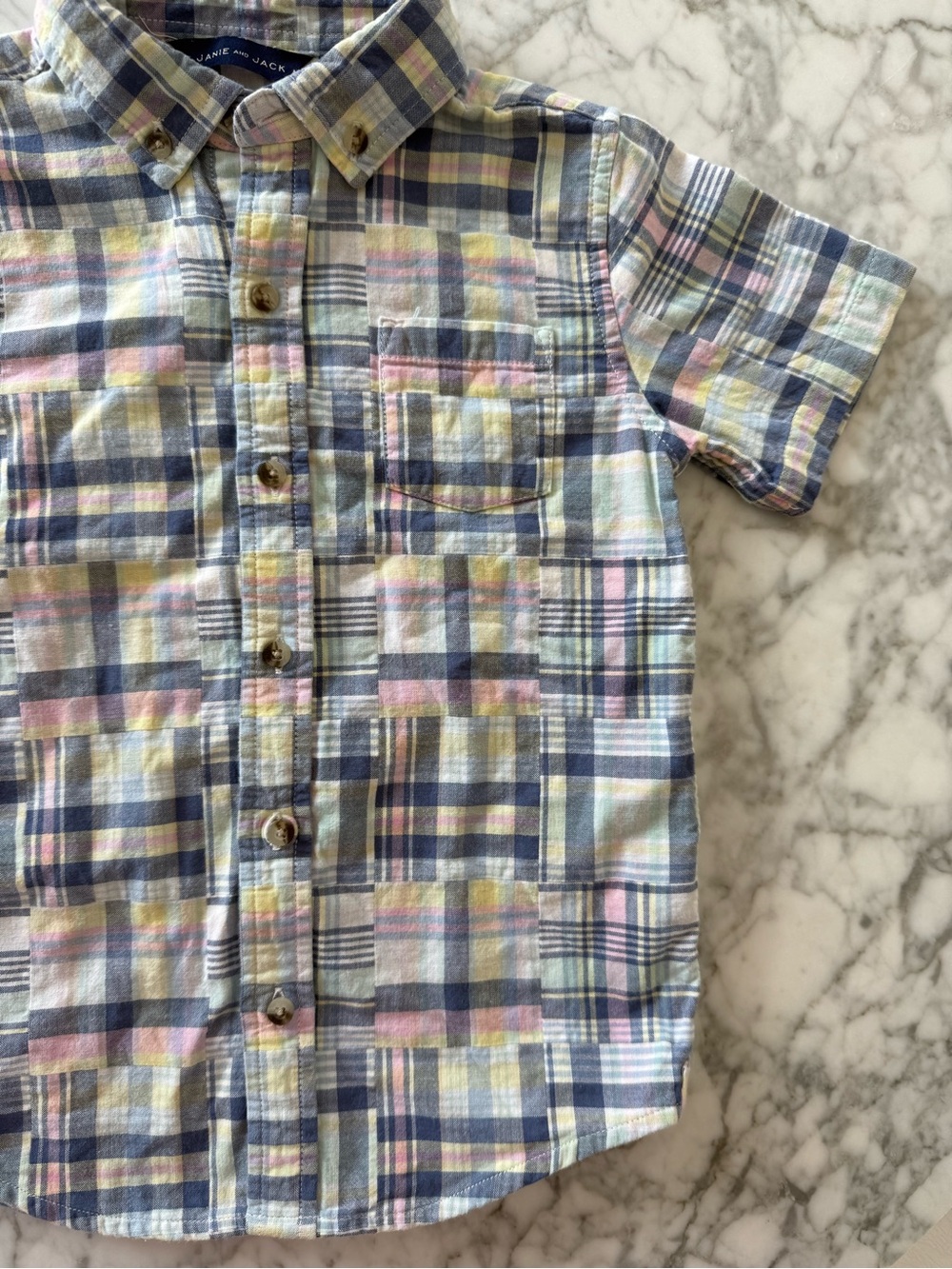 Janie and Jack Pastel Madras Plaid Short-Sleeve Button-Down Shirt